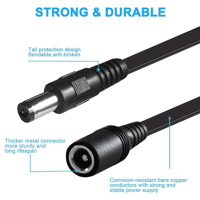 SIOCENã€2-Packã€‘ 20ft Dc 12v Power Extension Cable,5.5mm x 2.1mm 12v Extension Cord Security Camera Cable Flat Male to Female for CCTV IP Indoor Camera Dvr Standalone LED Strip,Supply Adapter - Image 2